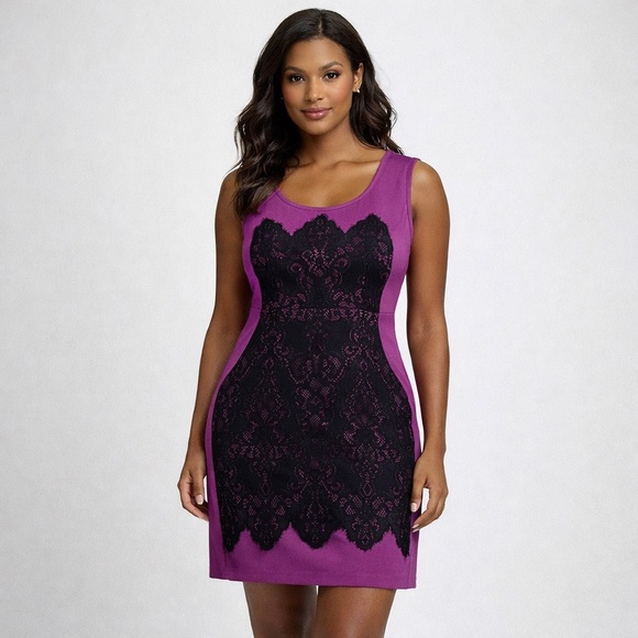 Nanette Lepore Fuchsia and Black Kissing Booth Lace Mini Dress Women’s 6 - Picture 1 of 7